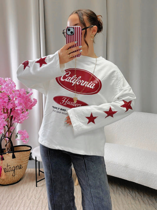 T-shirt CALIFORNIA blanc et bordeaux