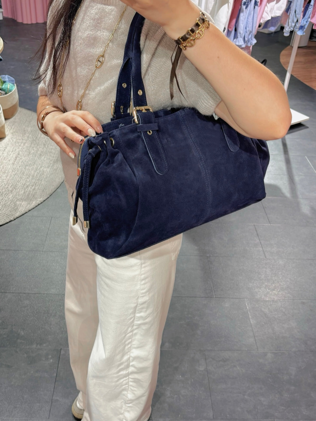 Sac GEREL daim bleu marine GRAND modèle