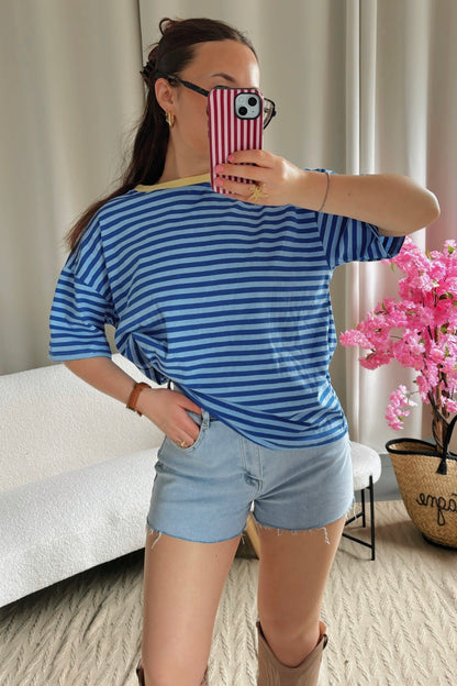 T-shirt MARINE bleu et col jaune