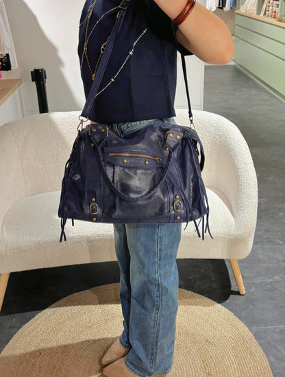 Sac PANAM cuir bleu mat GRAND modèle