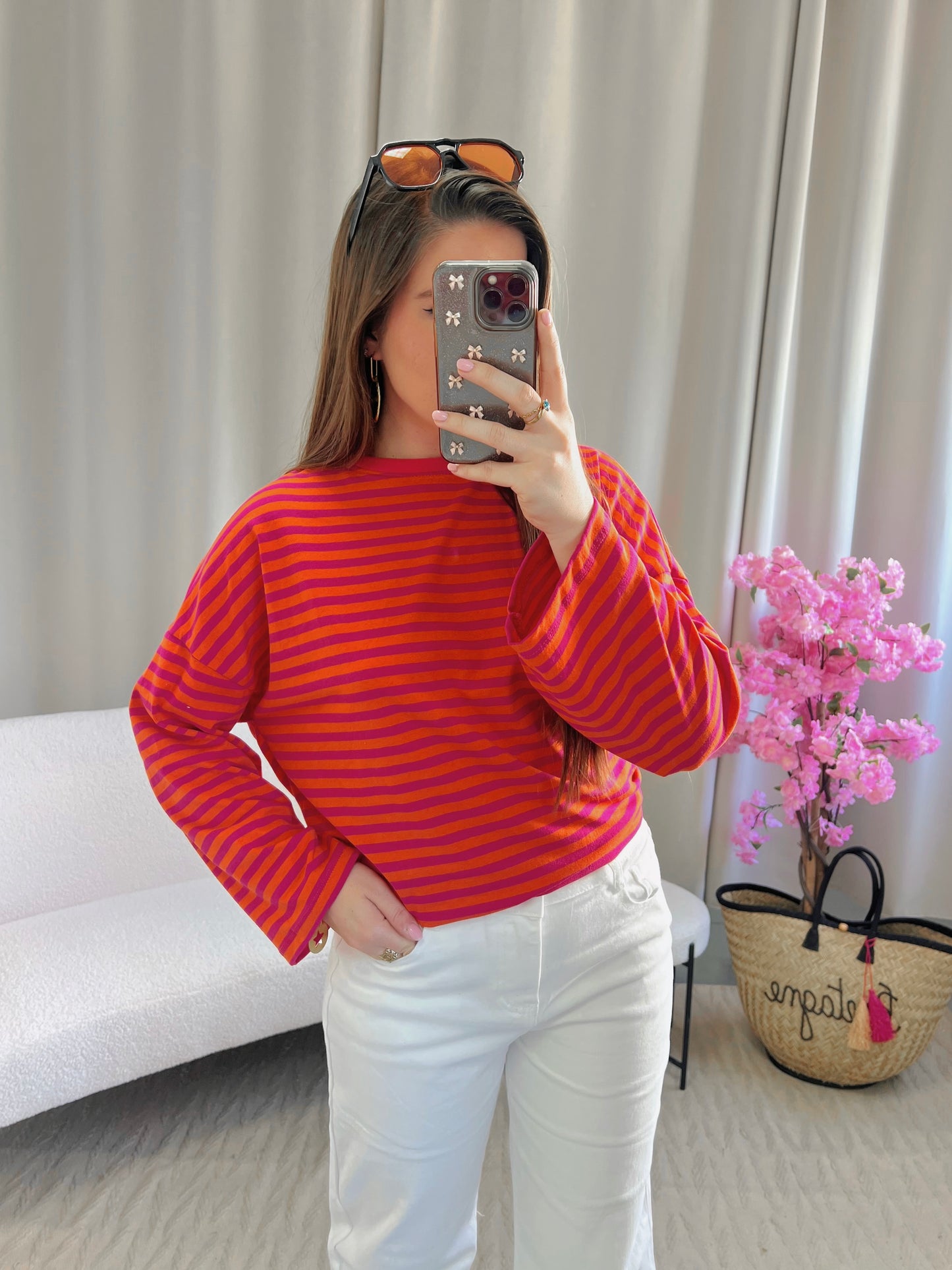 T-shirt MARINE orange et rose fuchsia
