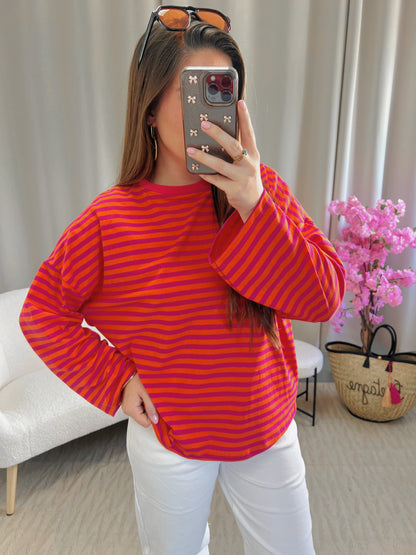 T-shirt MARINE orange et rose fuchsia