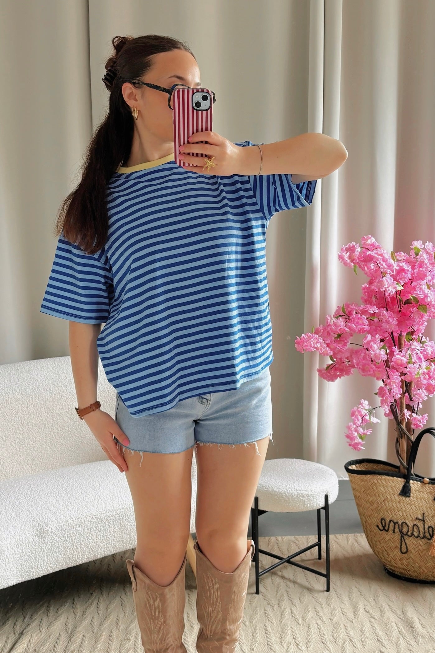 T-shirt MARINE bleu et col jaune