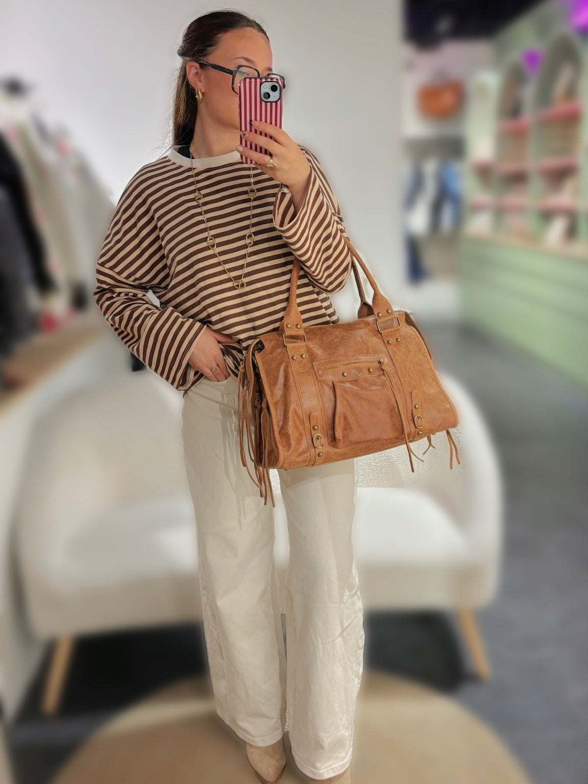 Sac PANAM cuir brossé camel GRAND modèle