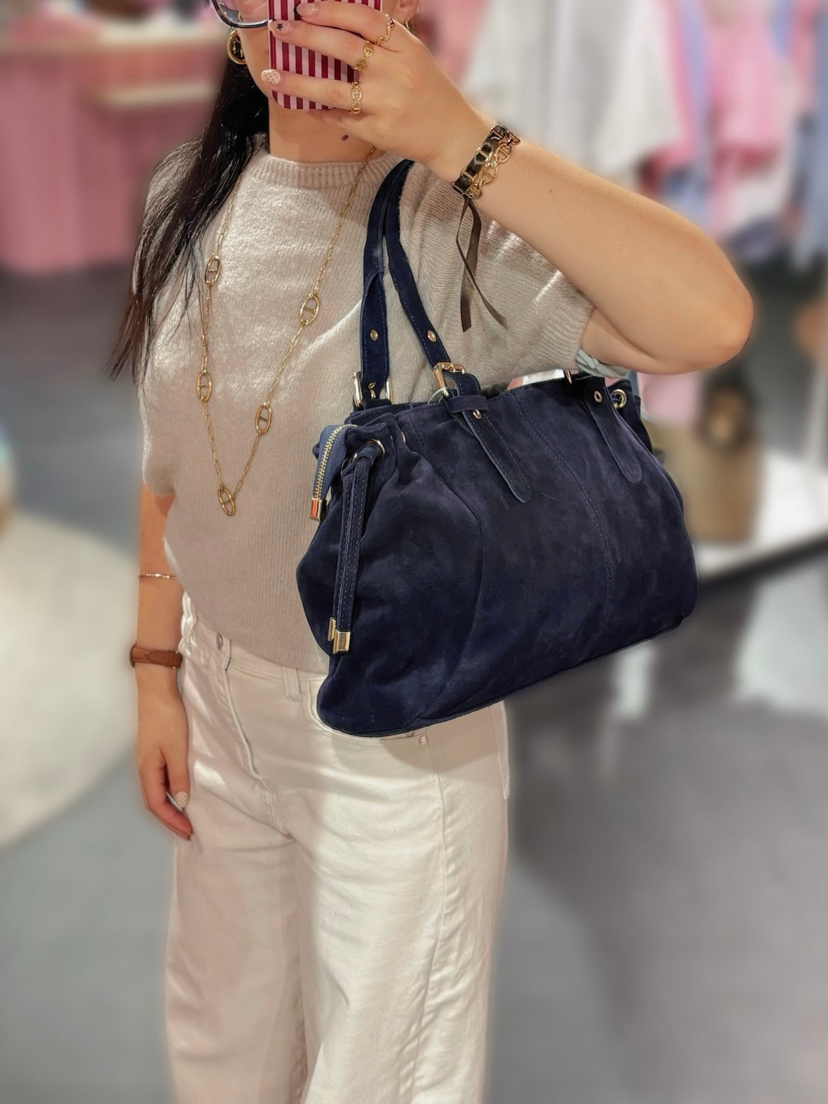 Sac GEREL daim bleu marine GRAND modèle