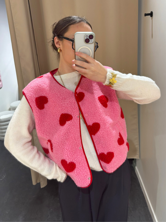 Veste ROSALIE rose motifs cœurs