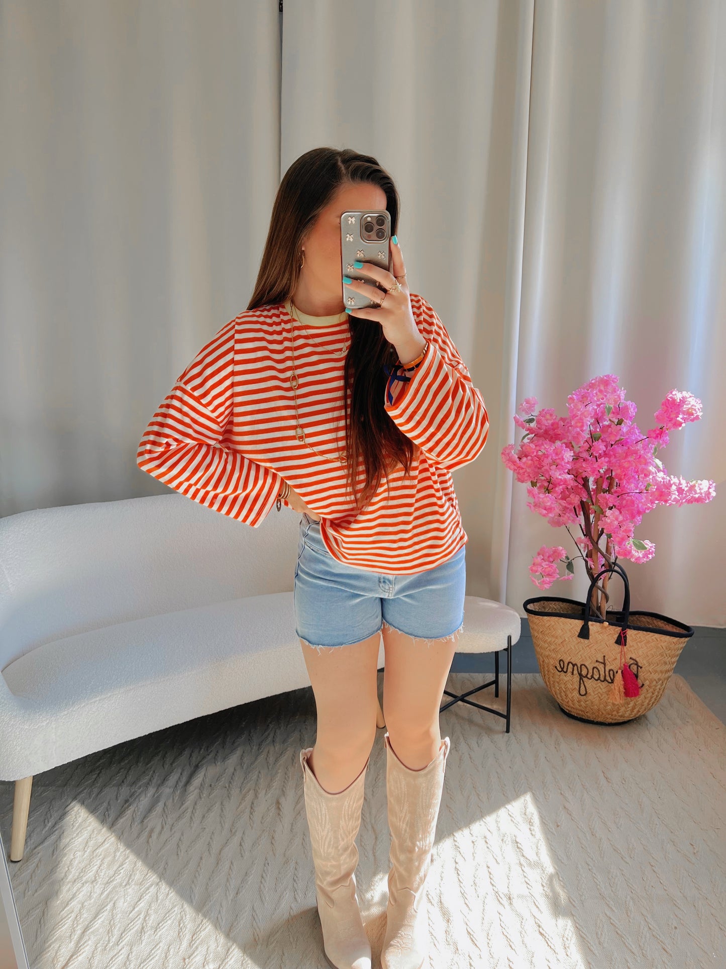 T-shirt MARINE blanc et orange