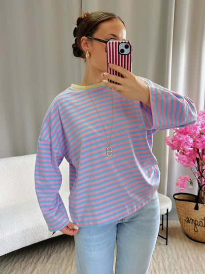 T-shirt MARINE rose et bleu col jaune