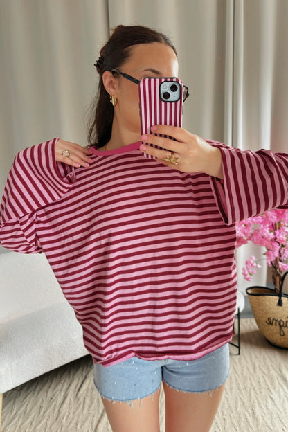 T-shirt MARINE bordeaux et rose