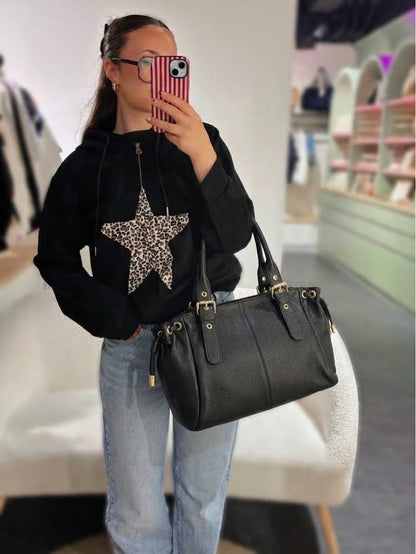 Sac GEREL cuir grainé noir grand modèle