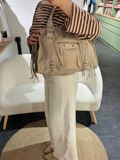 Sac PANAM cuir beige mat GRAND modèle