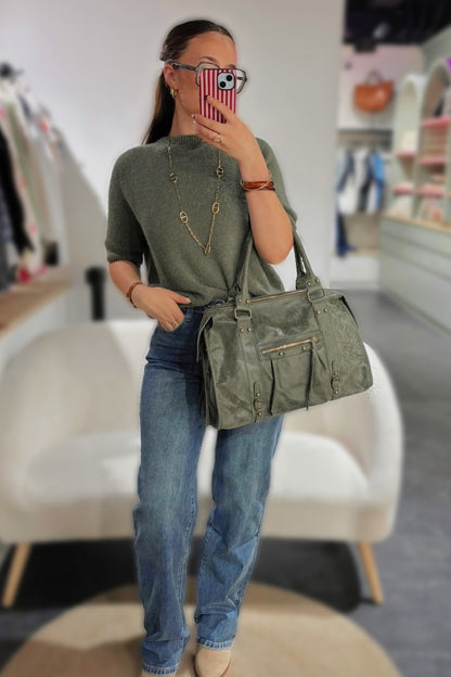 Sac PANAM cuir brossé kaki GRAND modèle