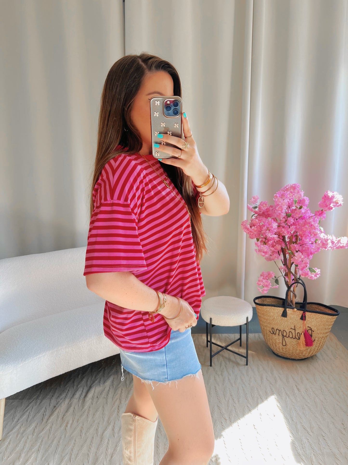 T-shirt MARINE rose et rouge