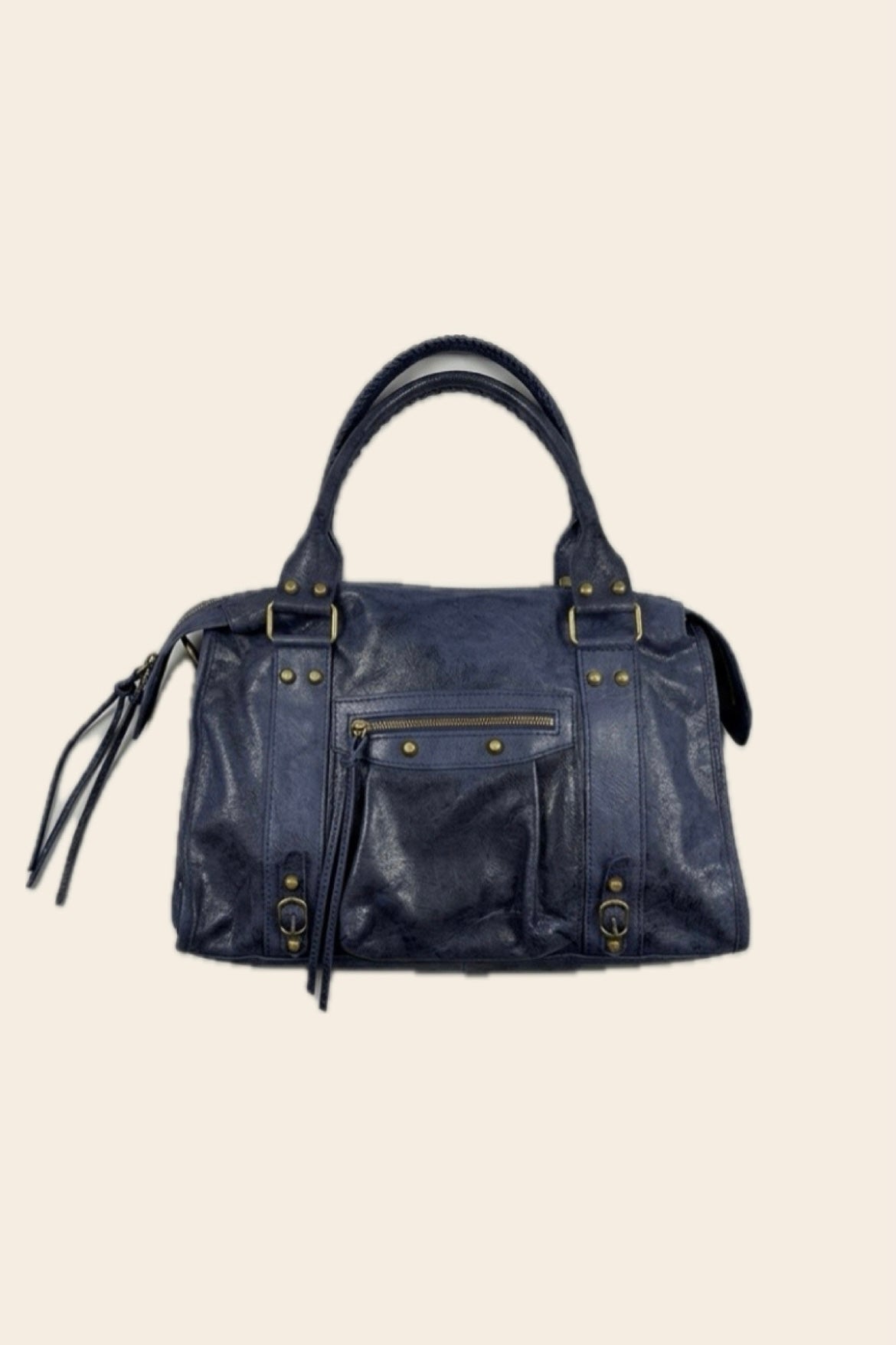 Sac PANAM cuir bleu mat GRAND modèle