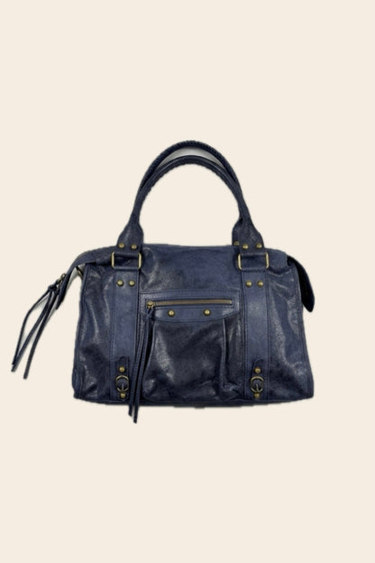 Sac PANAM cuir bleu mat GRAND modèle