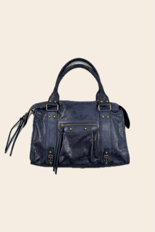 Sac PANAM cuir brossé bleu GRAND modèle