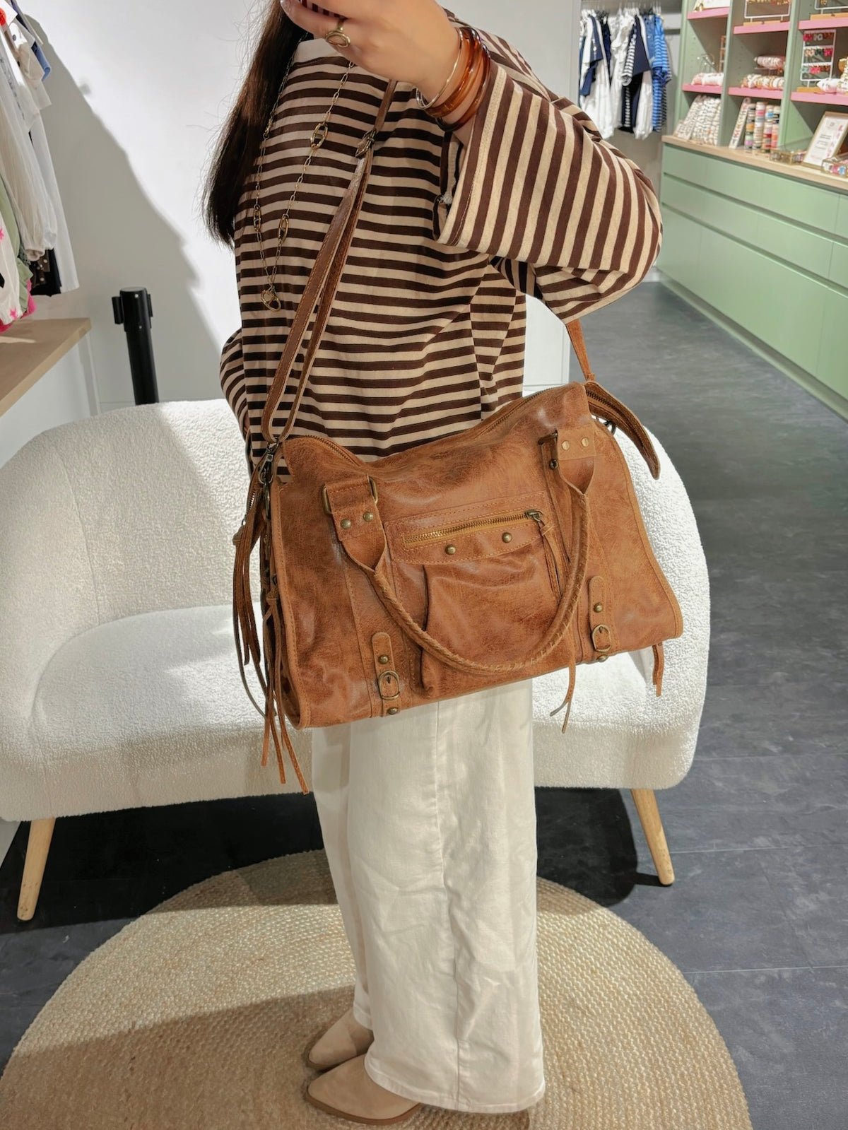 Sac PANAM cuir brossé camel GRAND modèle