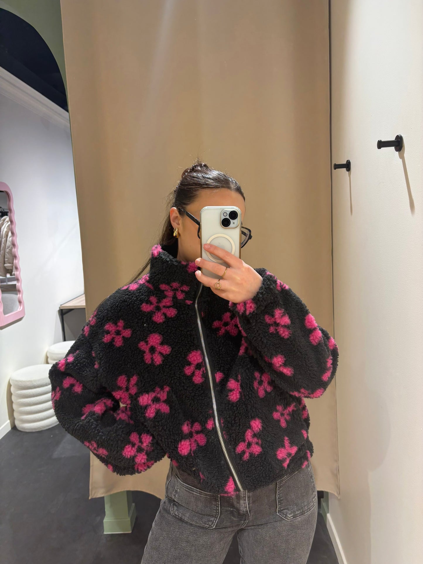 Polaire PAULINE motifs fleurs rose