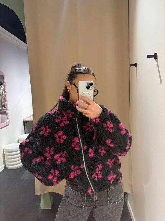 Polaire PAULINE motifs fleurs rose