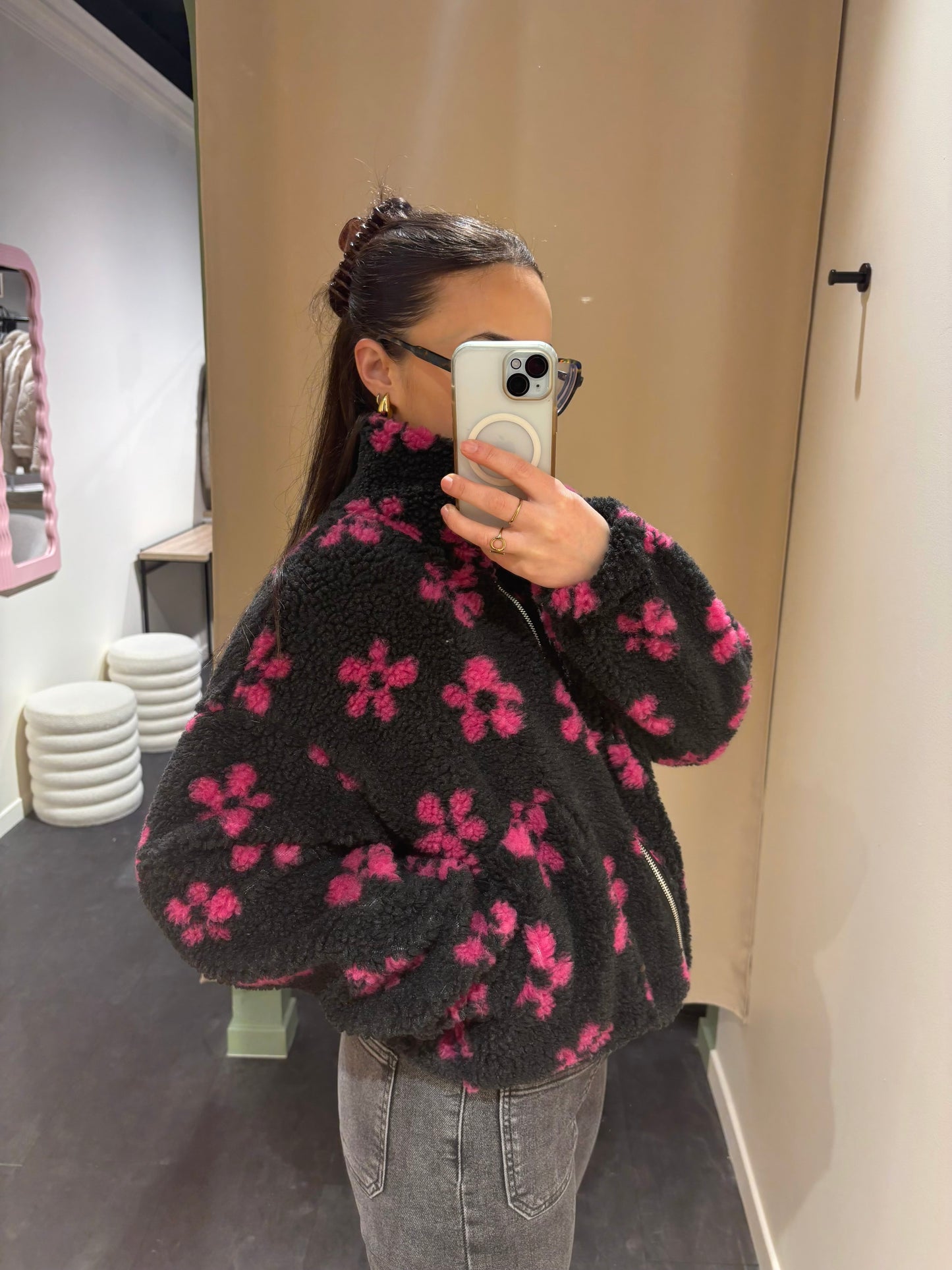 Polaire PAULINE motifs fleurs rose