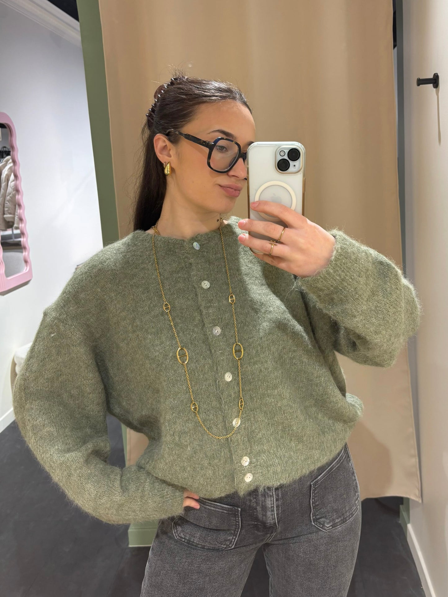 Cardigan COZY kaki clair