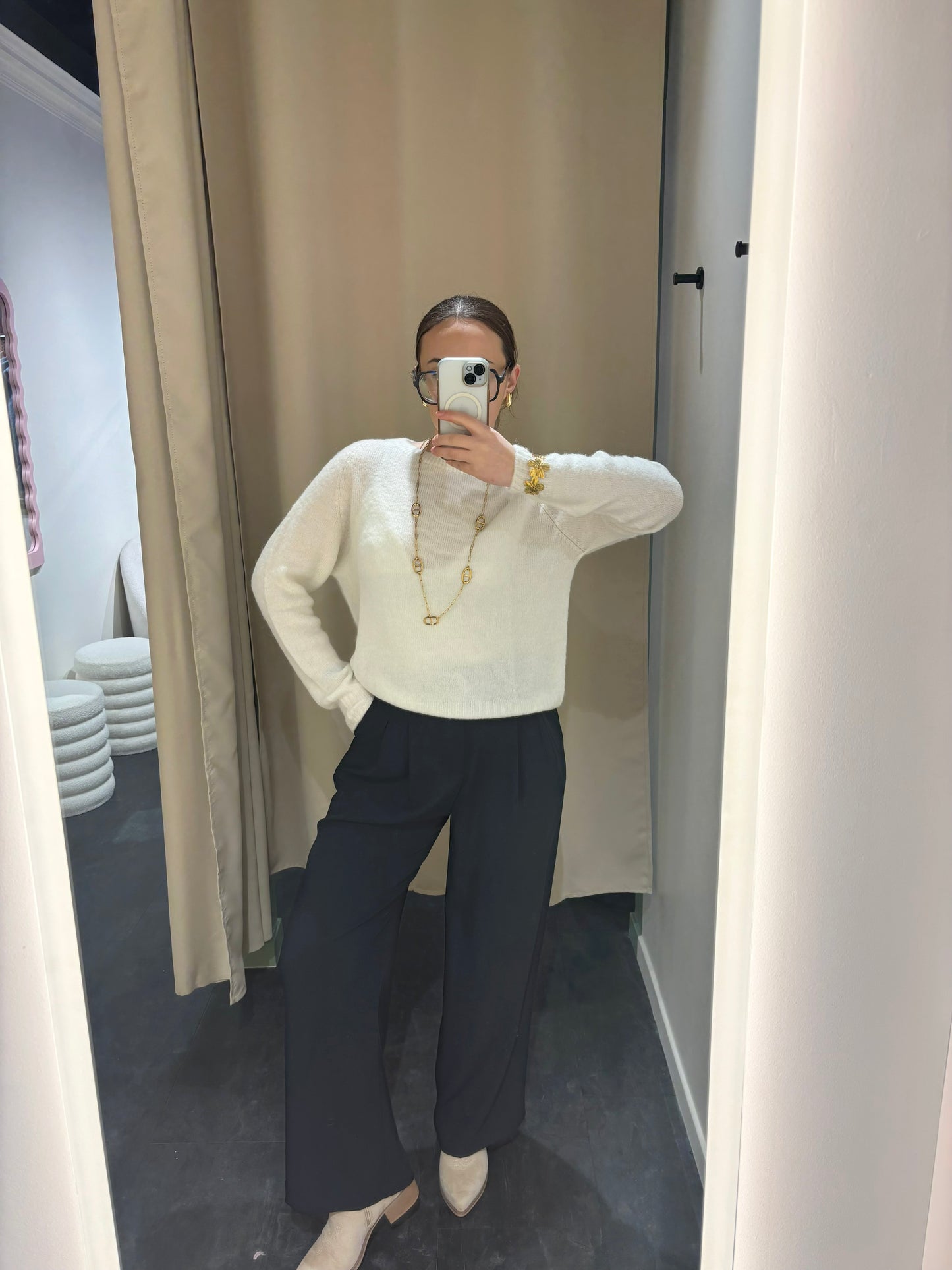 Pull MAËLYS blanc manches longues