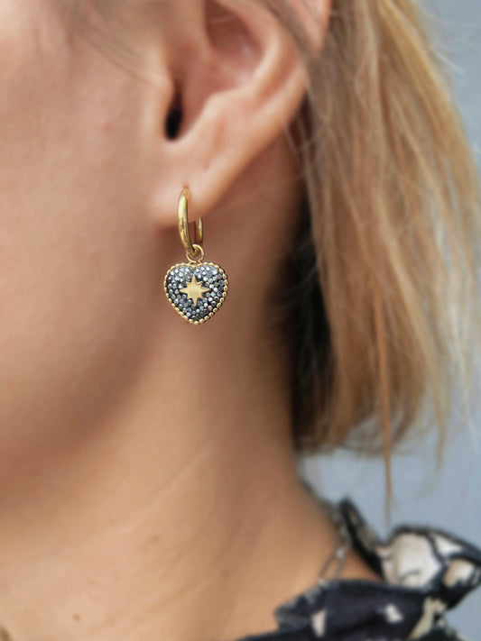 Boucles d'oreilles COEUR strass noir