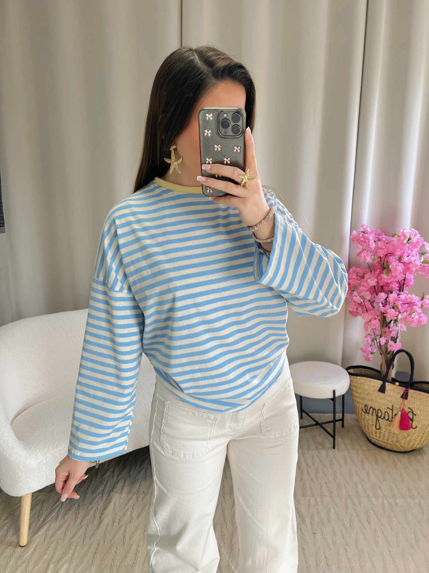 T-shirt MARINE bleu clair et col jaune