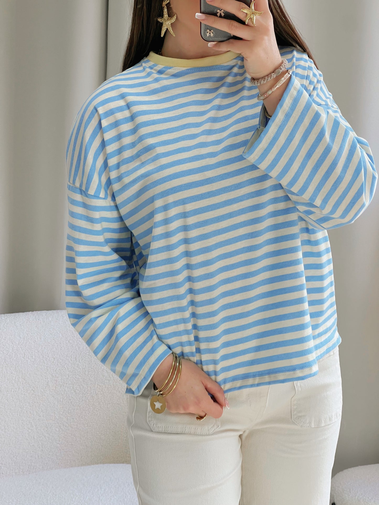 T-shirt MARINE bleu clair et col jaune