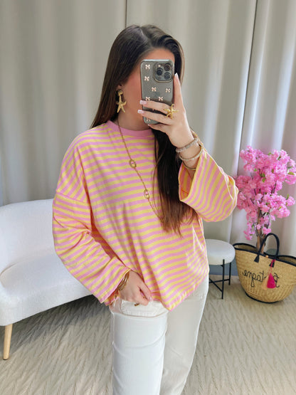 T-shirt MARINE jaune et rose