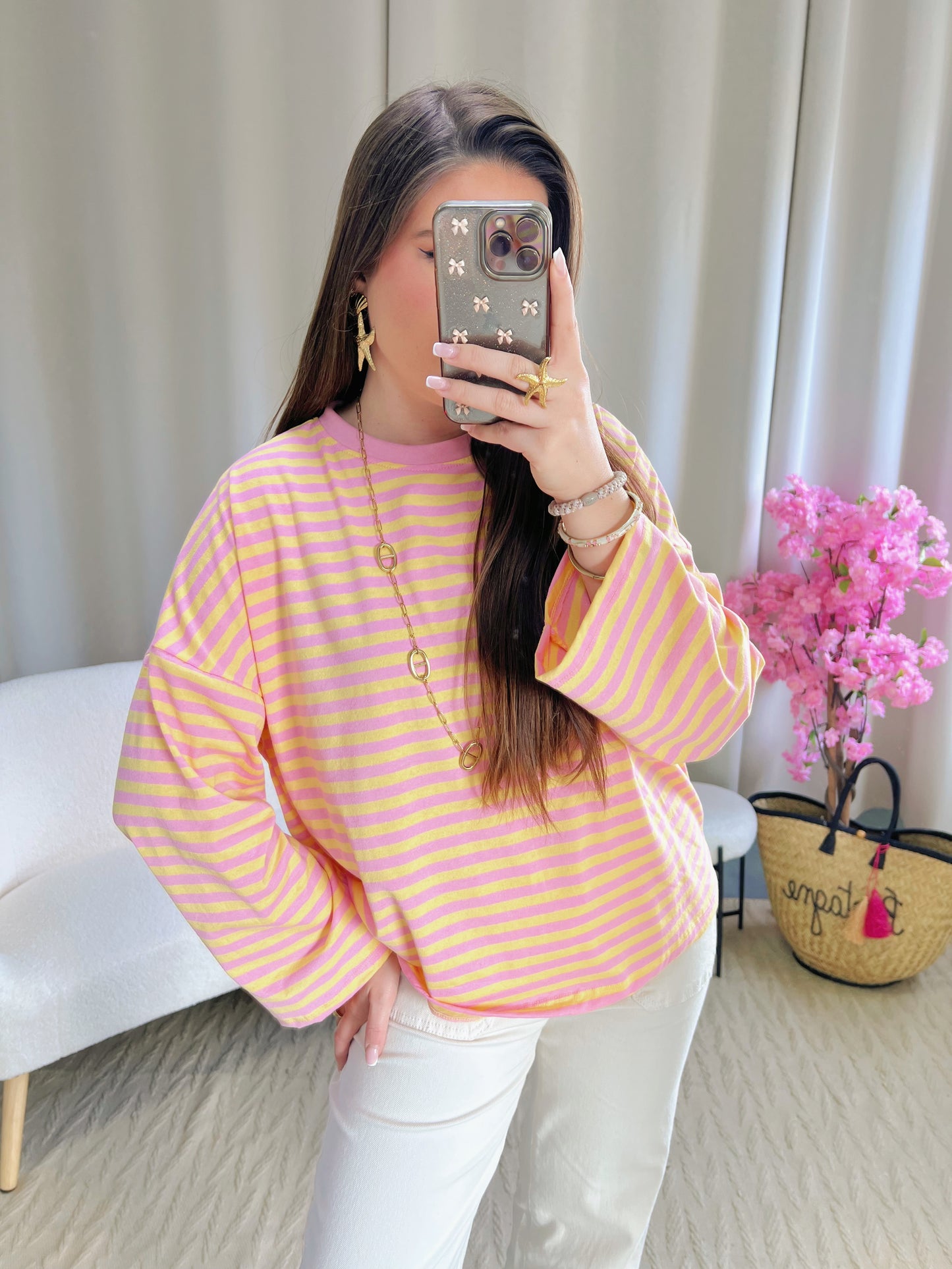 T-shirt MARINE jaune et rose