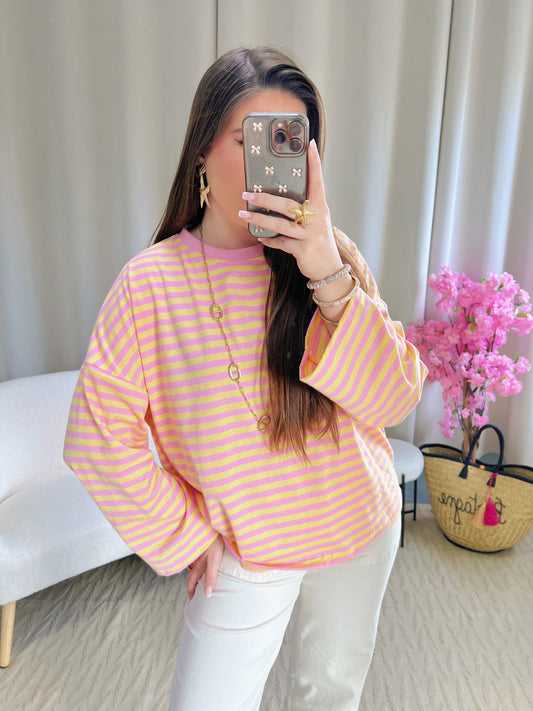 T-shirt MARINE jaune et rose