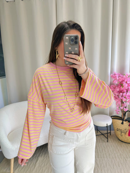 T-shirt MARINE jaune et rose