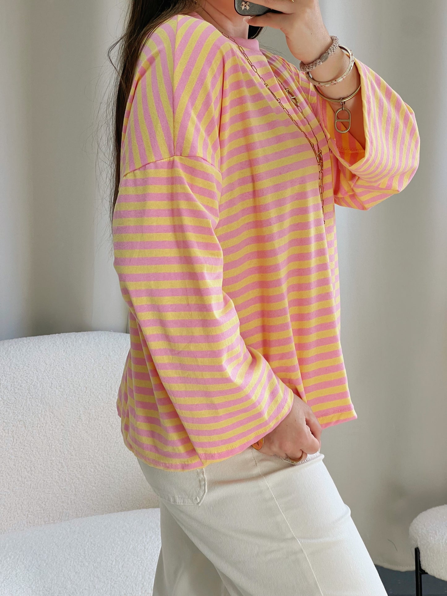 T-shirt MARINE jaune et rose