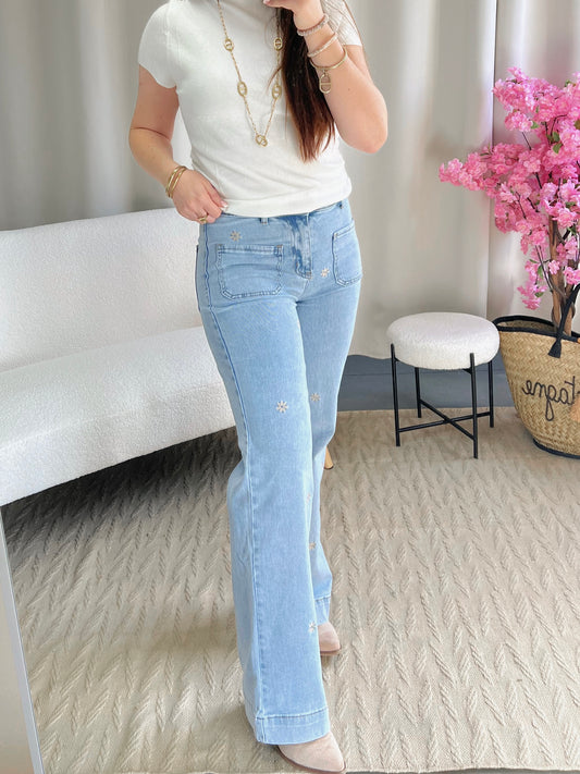 Jean FLY bleu broderies fleurs