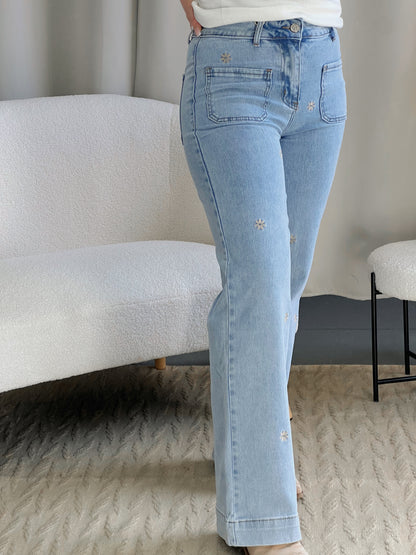 Jean FLY bleu broderies fleurs