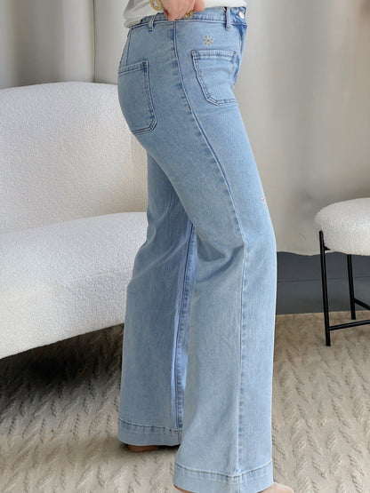 Jean FLY bleu broderies fleurs