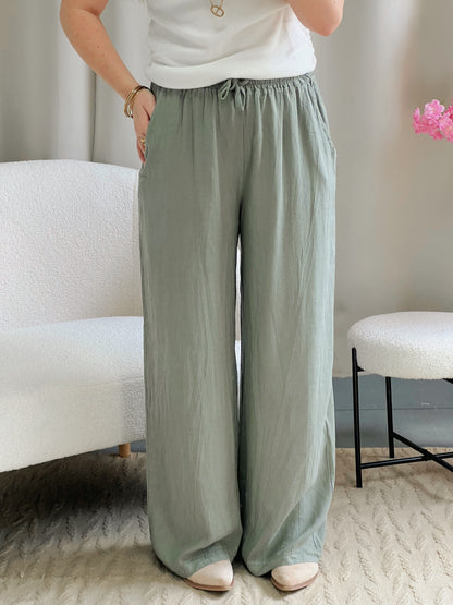 Pantalon en lin LIVIA kaki
