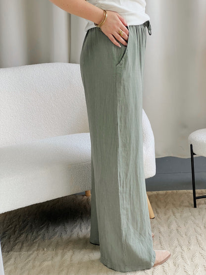 Pantalon en lin LIVIA kaki