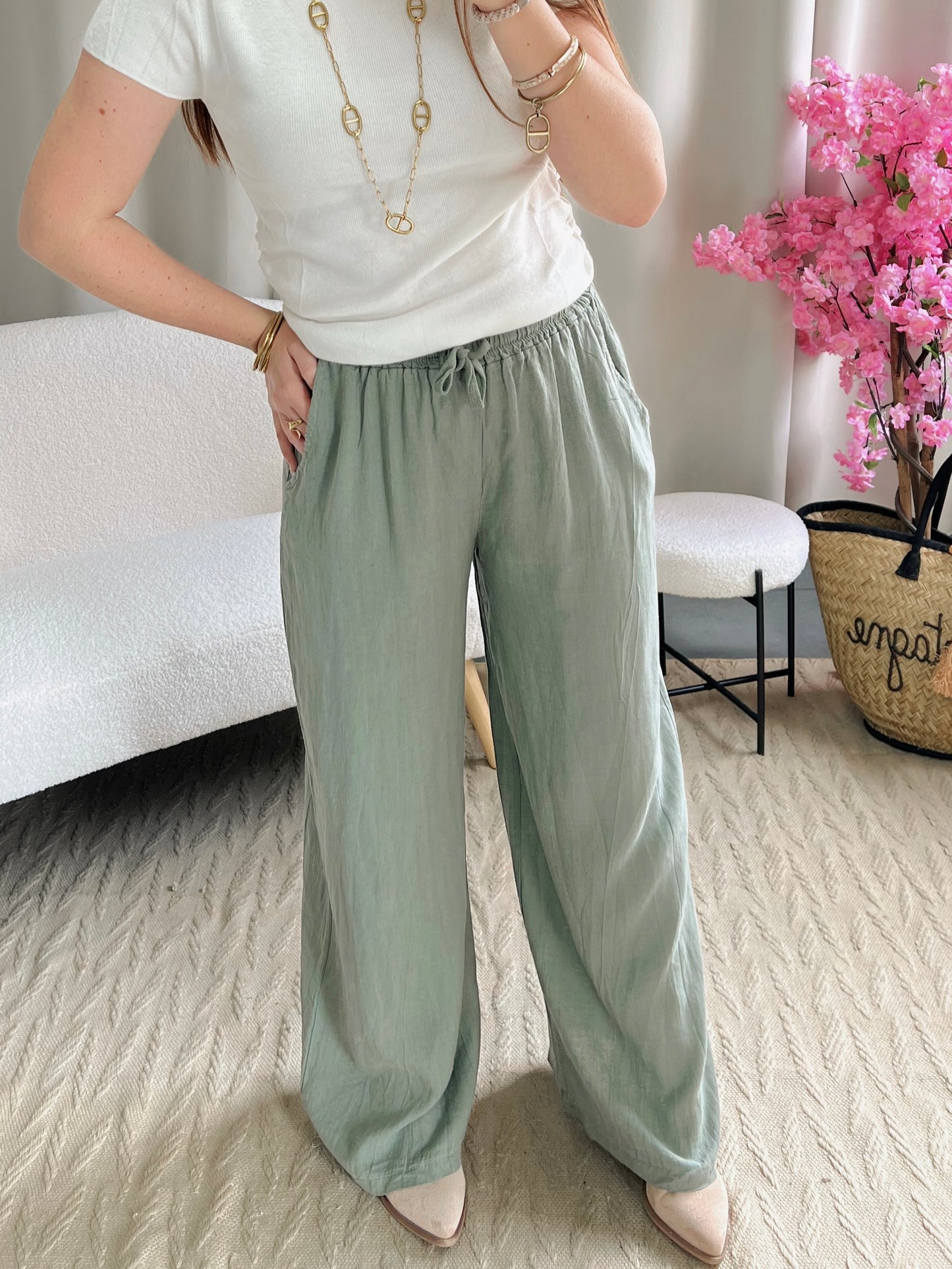 Pantalon en lin LIVIA kaki