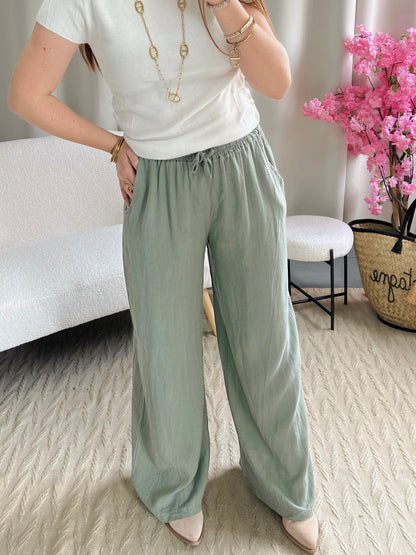 Pantalon en lin LIVIA kaki