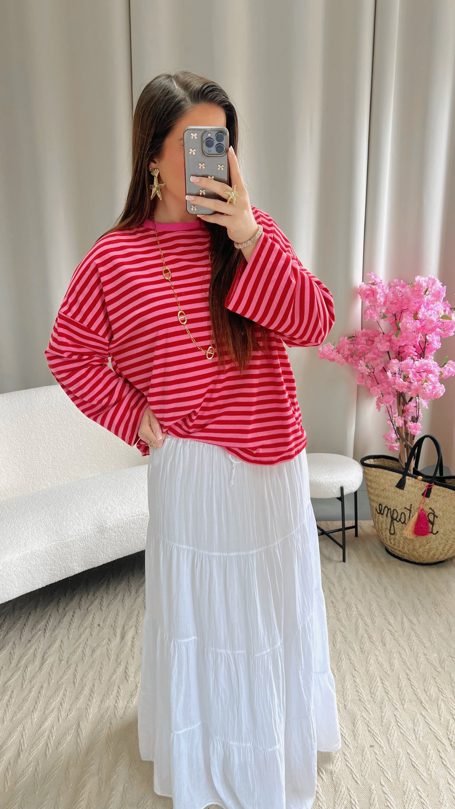 T-shirt MARINE rose et rouge