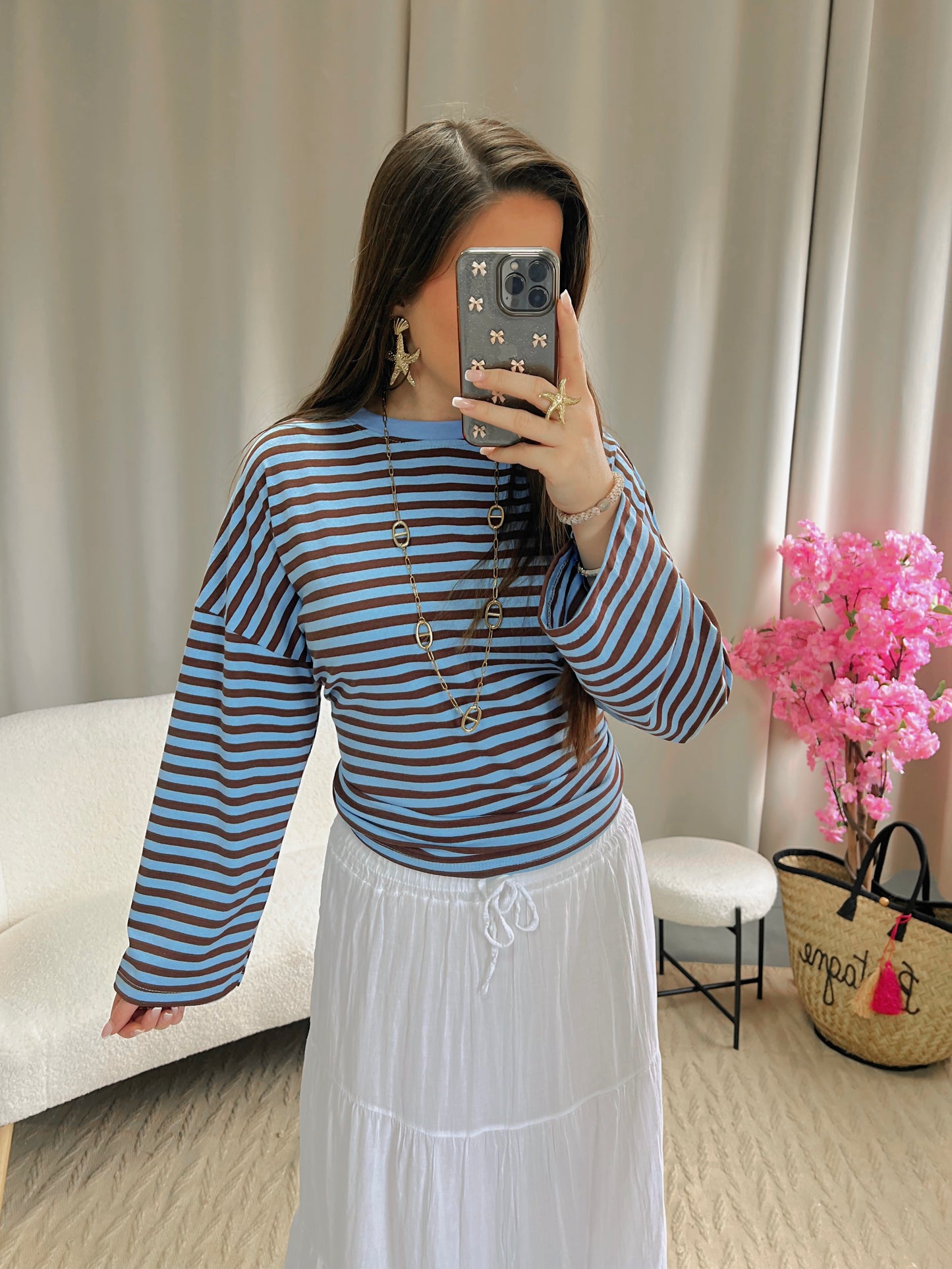 T-shirt MARINE bleu clair et marron