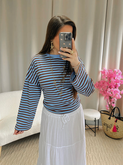 T-shirt MARINE bleu clair et marron