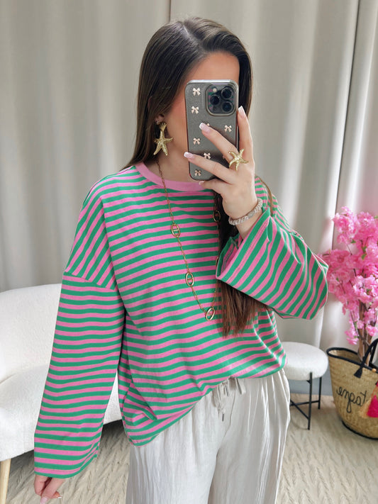 T-shirt MARINE rose et verte