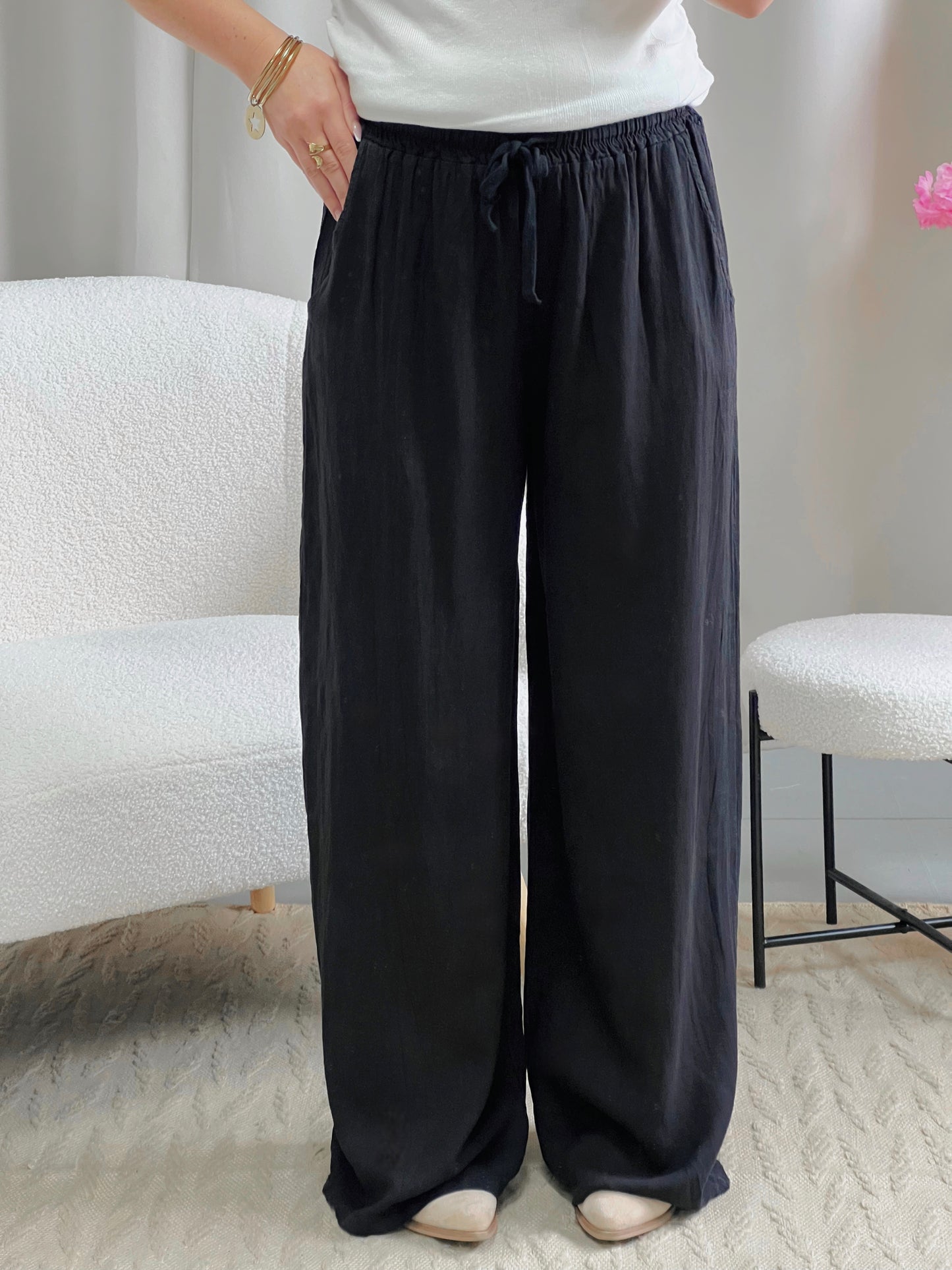 Pantalon en lin LIVIA noir