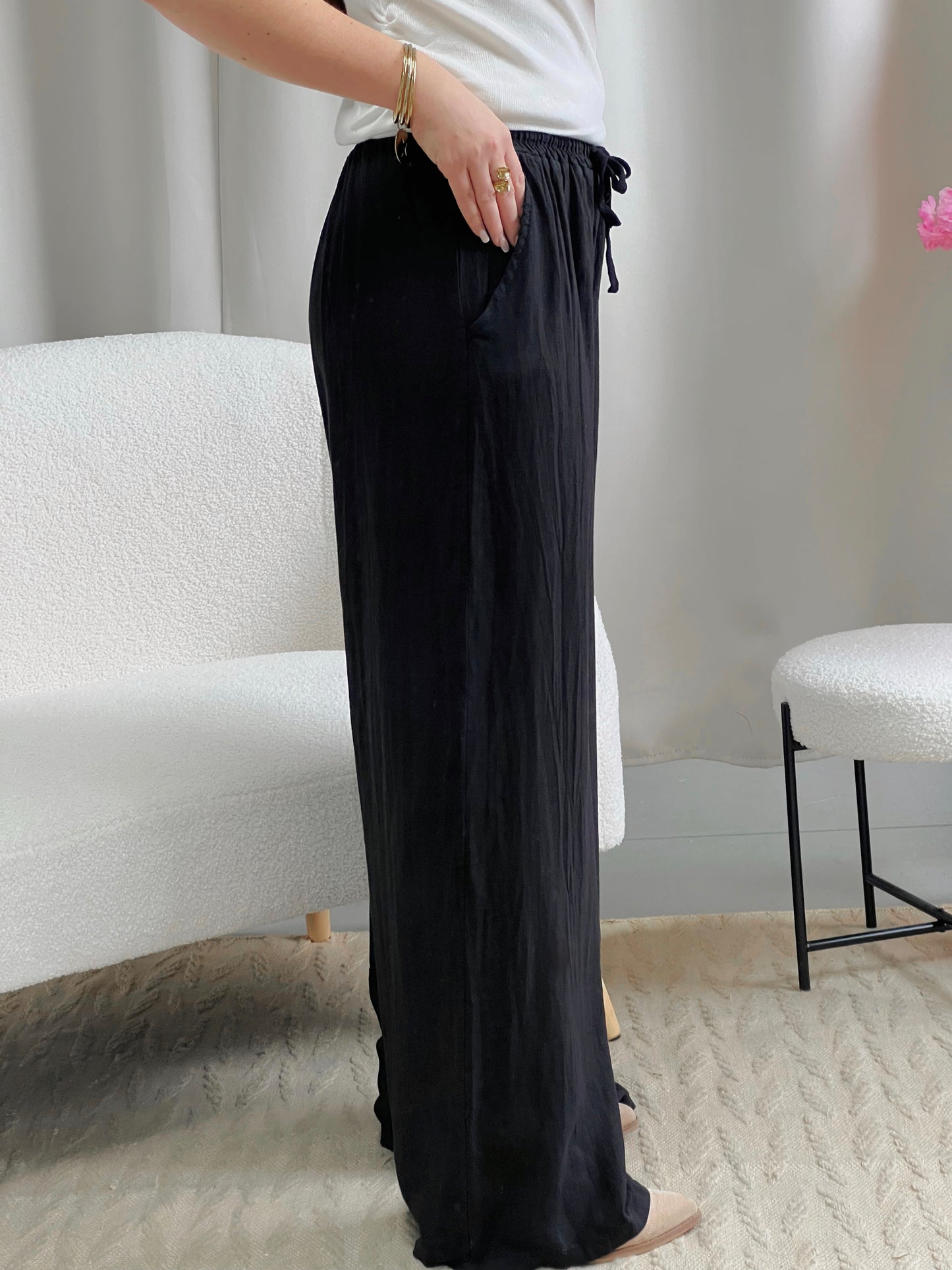 Pantalon en lin LIVIA noir